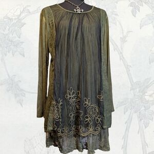 Parsley & Sage Olive Green Whimsical Layered Top